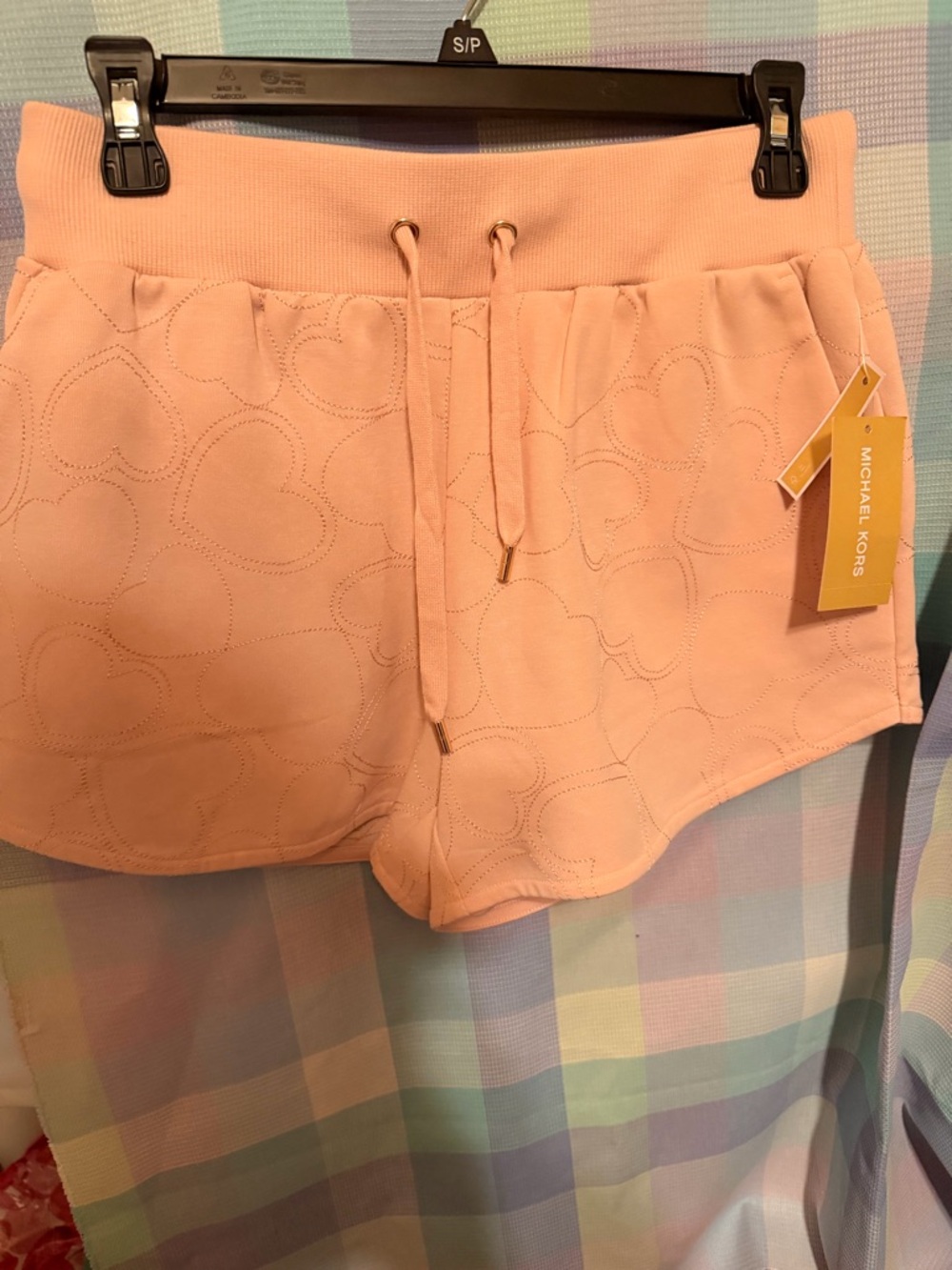 Michael Kors Blush Pink Heart-Quilted Drawstring Athletic Shorts